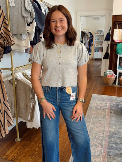 Heidi Light Gray Short Sleeve Cardigan