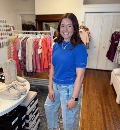 Cobalt Blue Short Sleeve Sweater