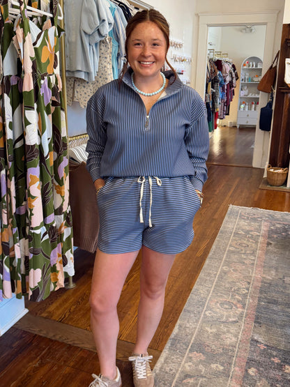 Hailee Stripe Knit Quarter Zip - Blue