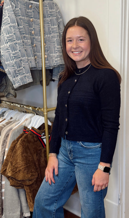 Classic Crewneck Cardigan - Navy