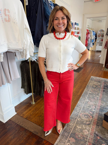 Leia Short Sleeve Sweater - White