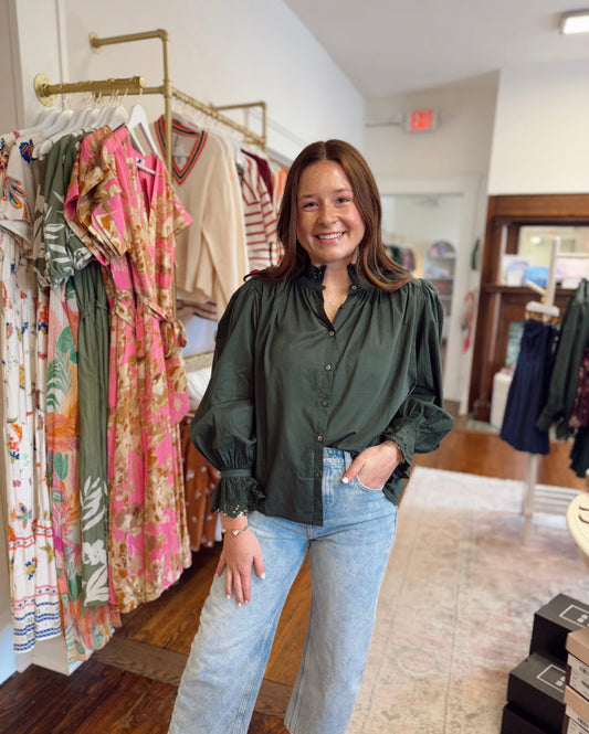 Gracie Green Eyelet Top