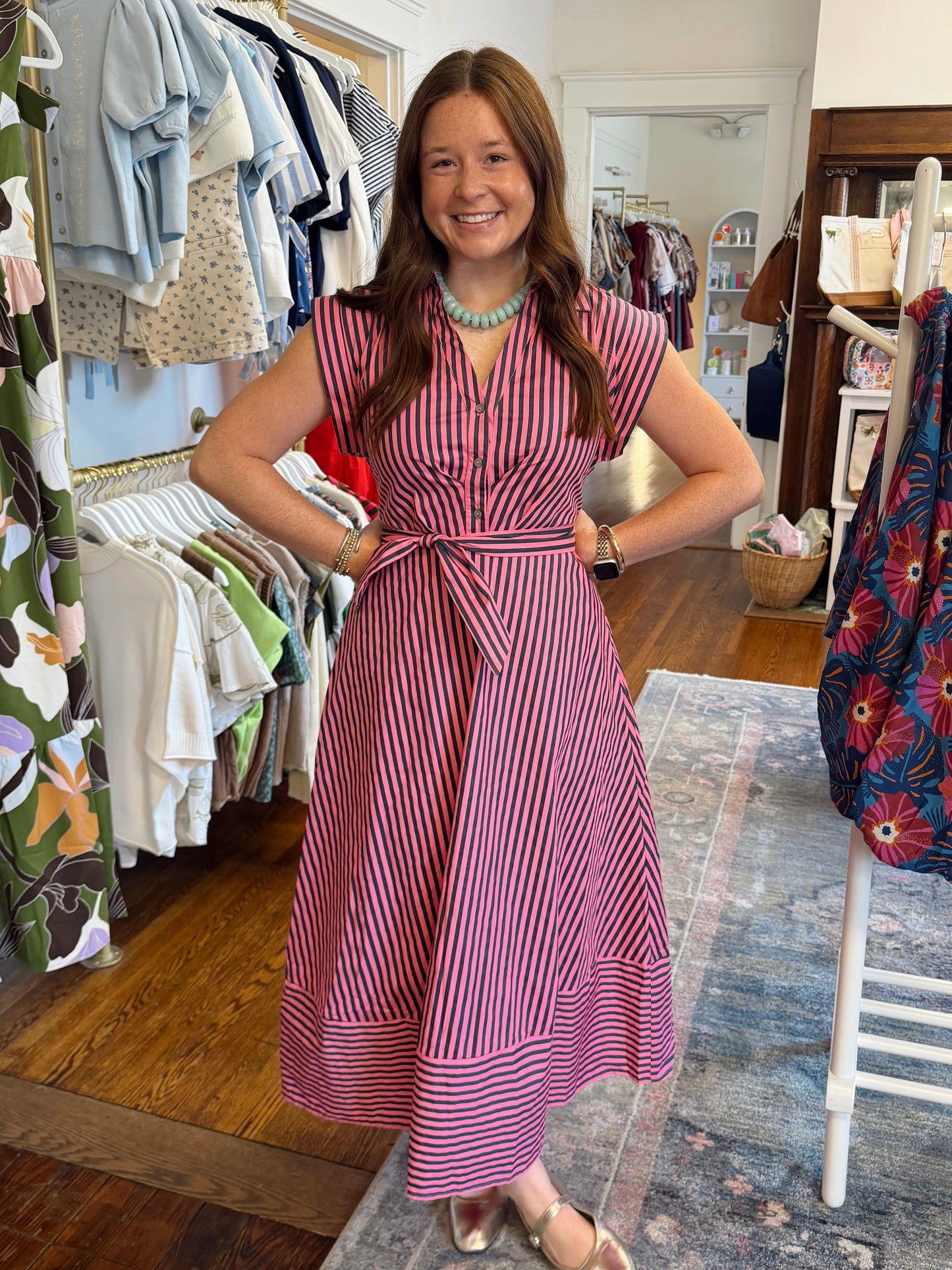 Ashleigh Stripe Maxi Dress - Pink/Navy