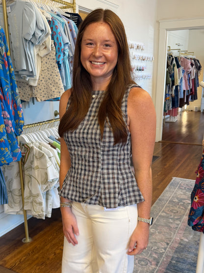 Emilee Navy Plaid Peplum Top