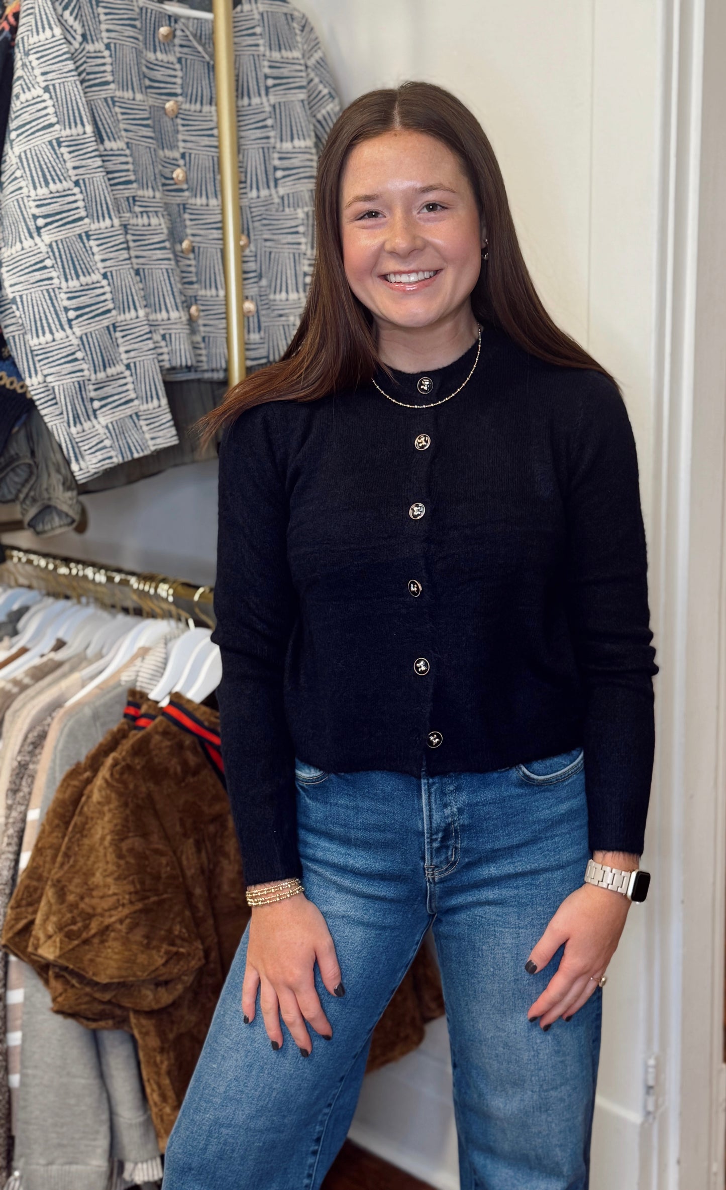 Classic Crewneck Cardigan - Navy