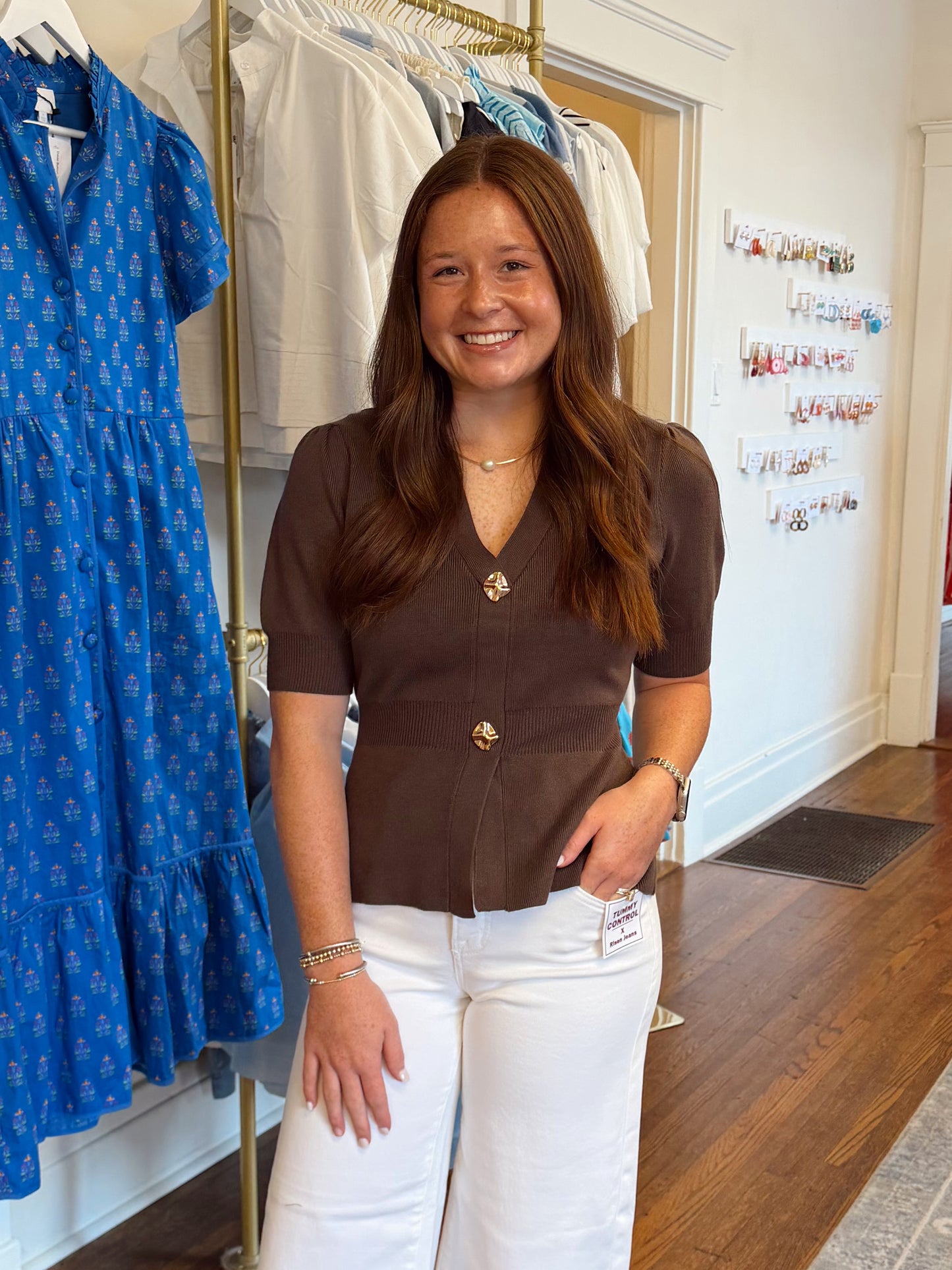 Patton Short Sleeve Cardigan - Chocolate