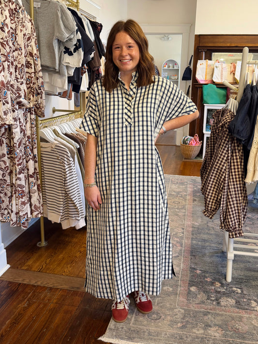 Raleigh Navy Checkered Maxi Dress