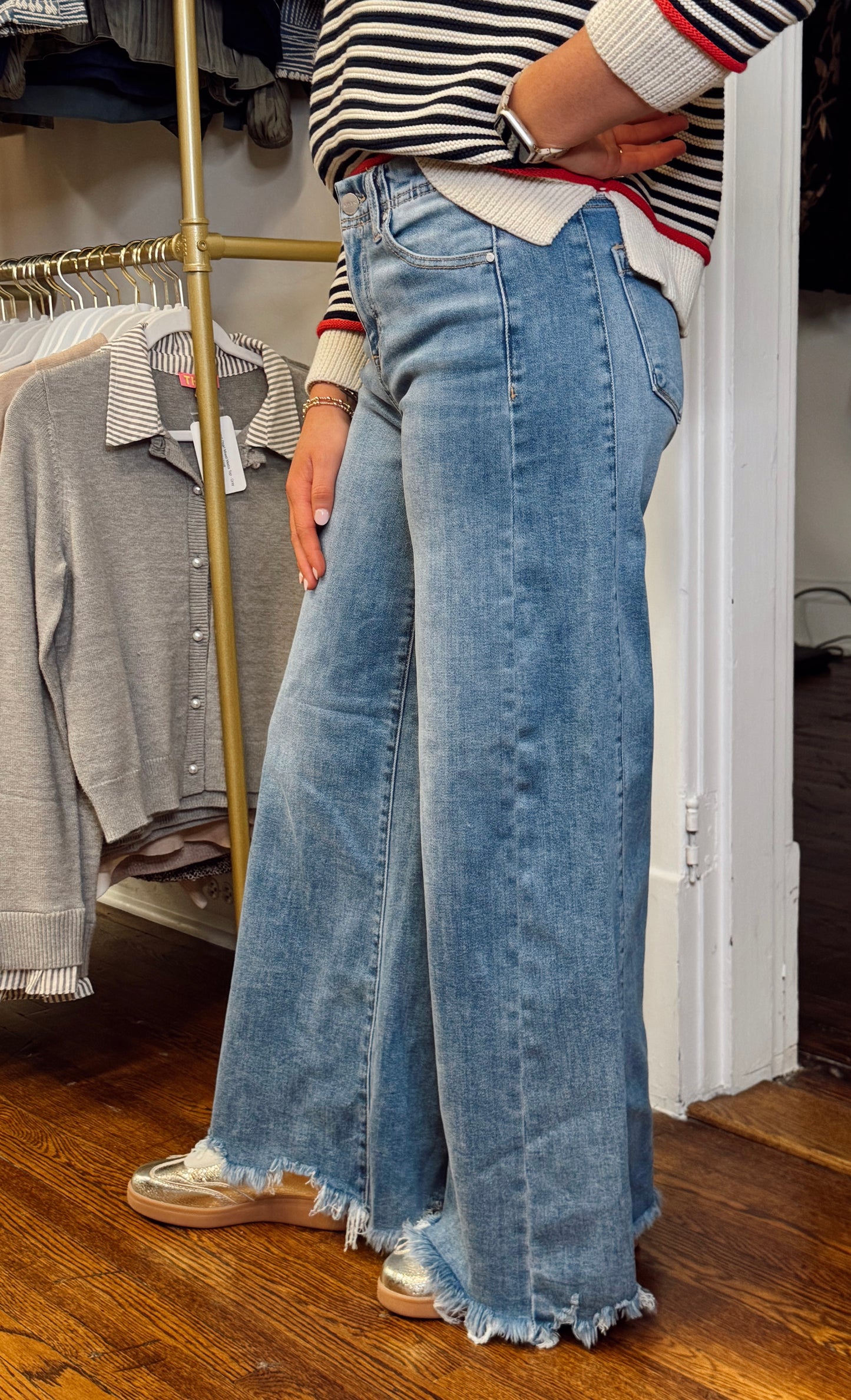 Medium Wash Wide Step Hem Jeans