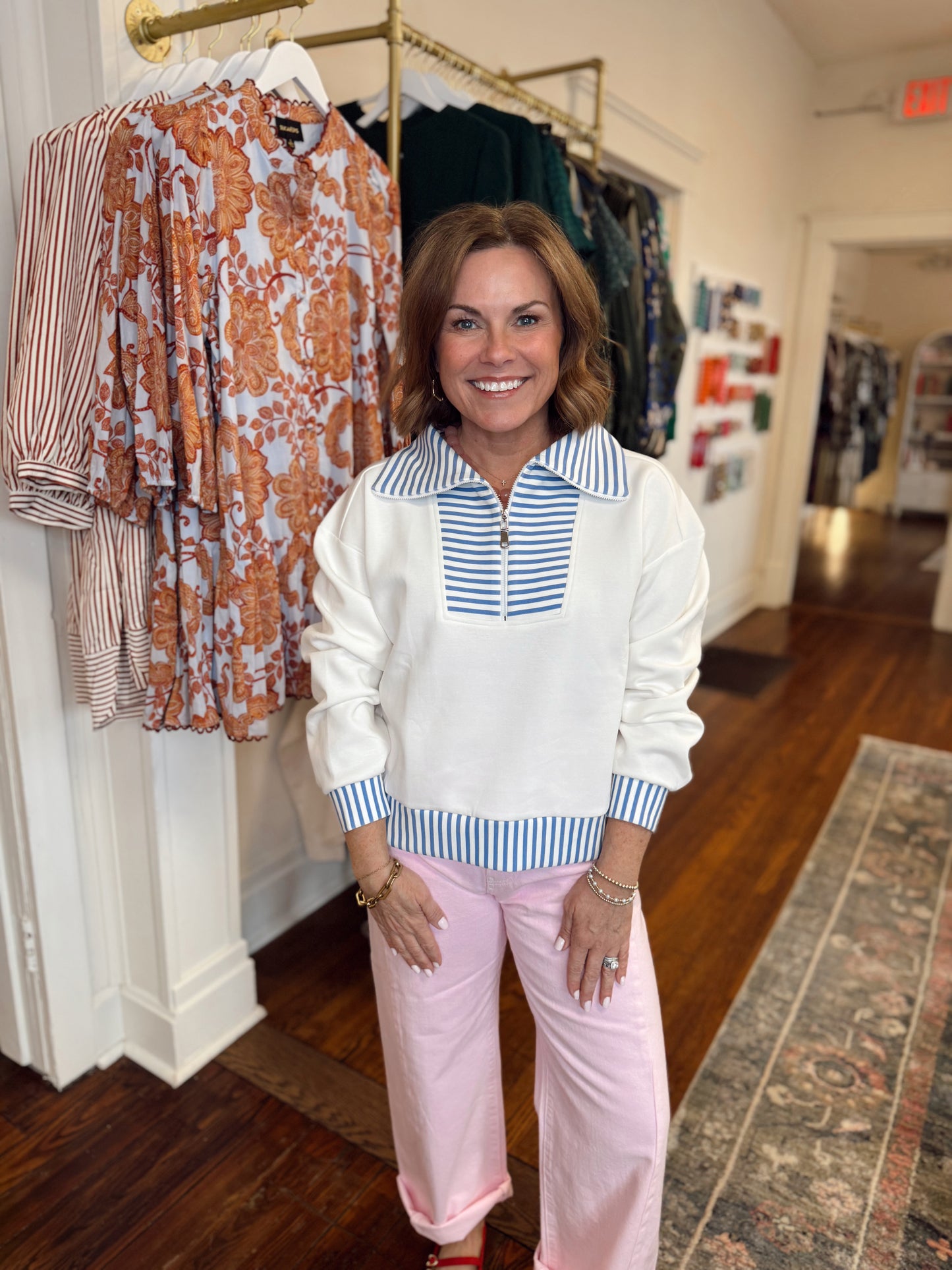 Gia Stripe Quarter Zip - Blue