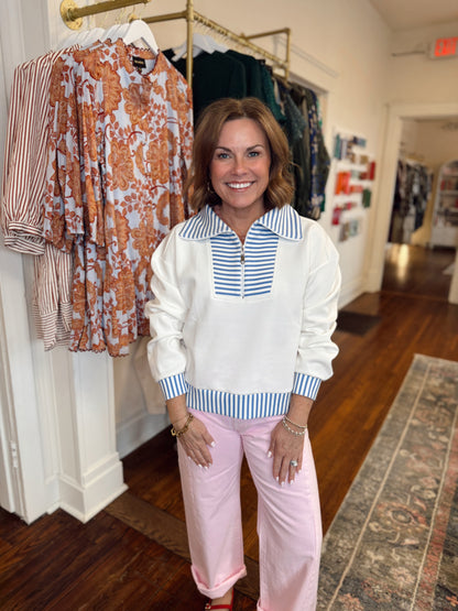 Gia Stripe Quarter Zip - Blue