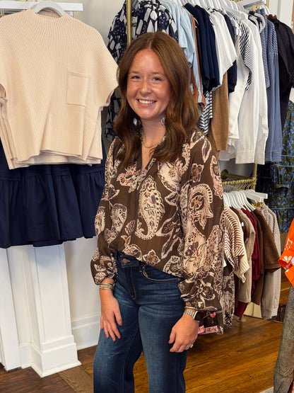 Paisley Brown Long Sleeve Top