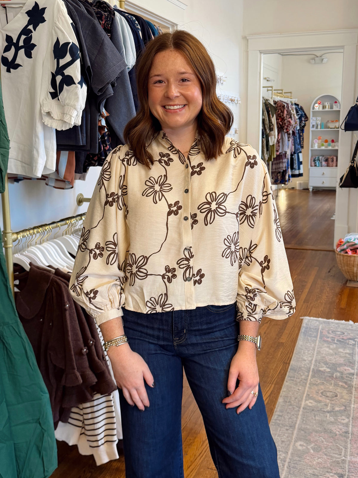 Annie Floral Top - Ecru