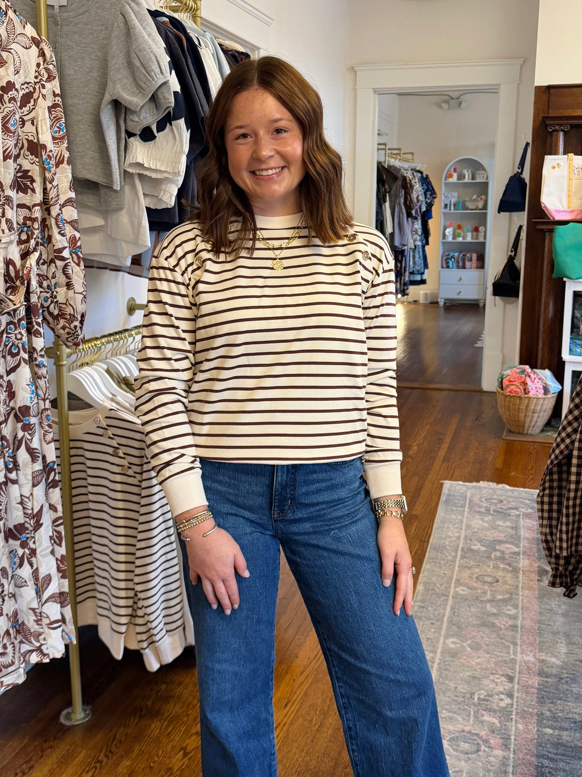 Heather Stripe Button Top