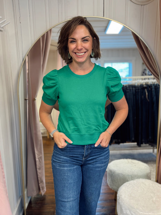 Nola Puff Sleeve Top - Green