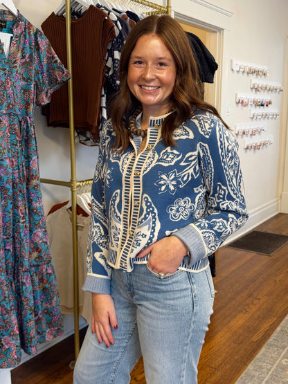 Addie Blue Paisley Cardigan