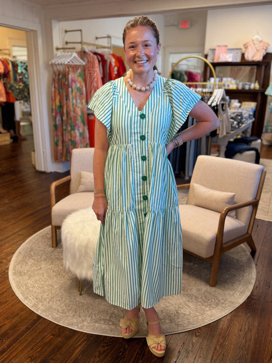 Gillie Green Striped Dress