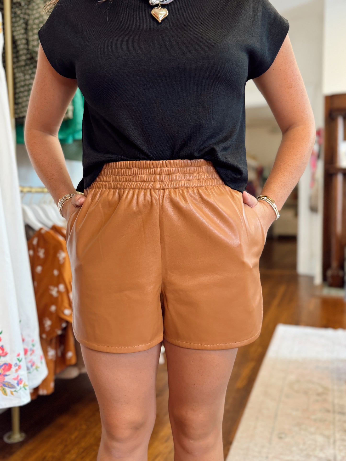 Vera Vegan Leather Shorts - Camel