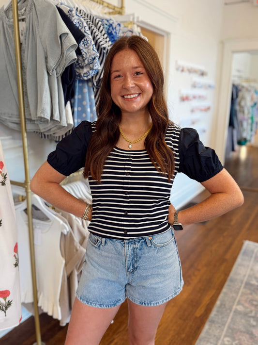 Jillian Stripe Button Down - Navy/White