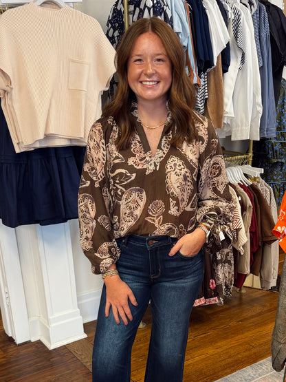Paisley Brown Long Sleeve Top
