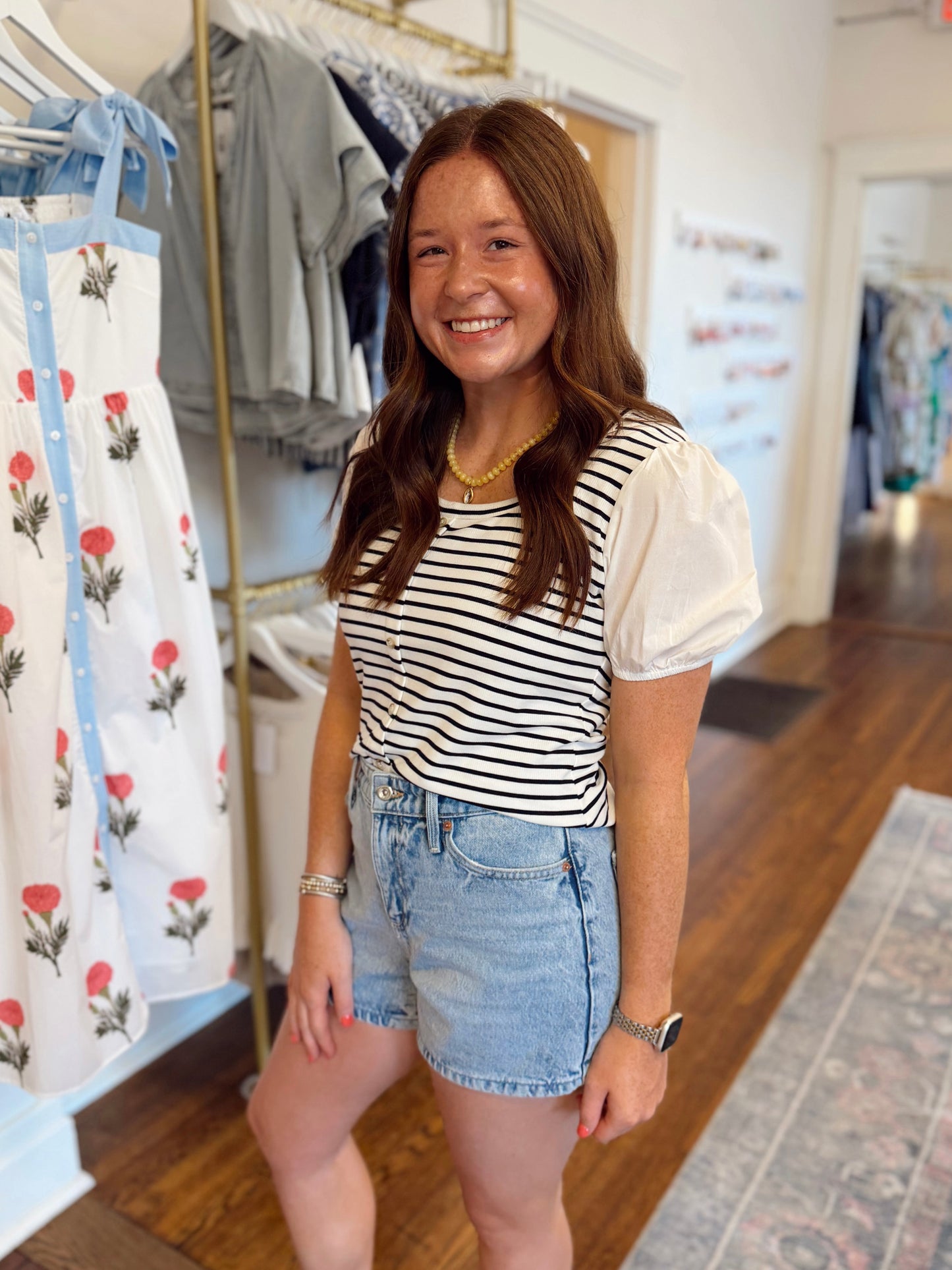Jillian Stripe Button Down - White/Navy