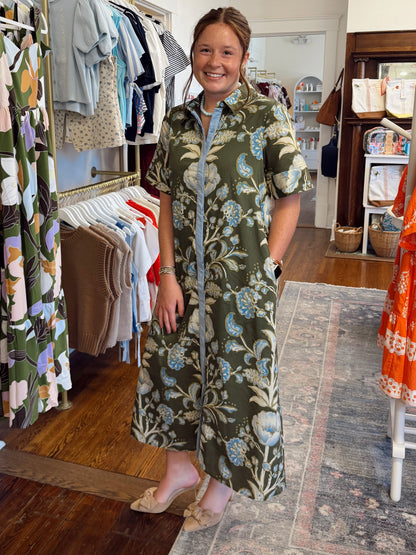 Andrea Olive Floral Maxi Dress