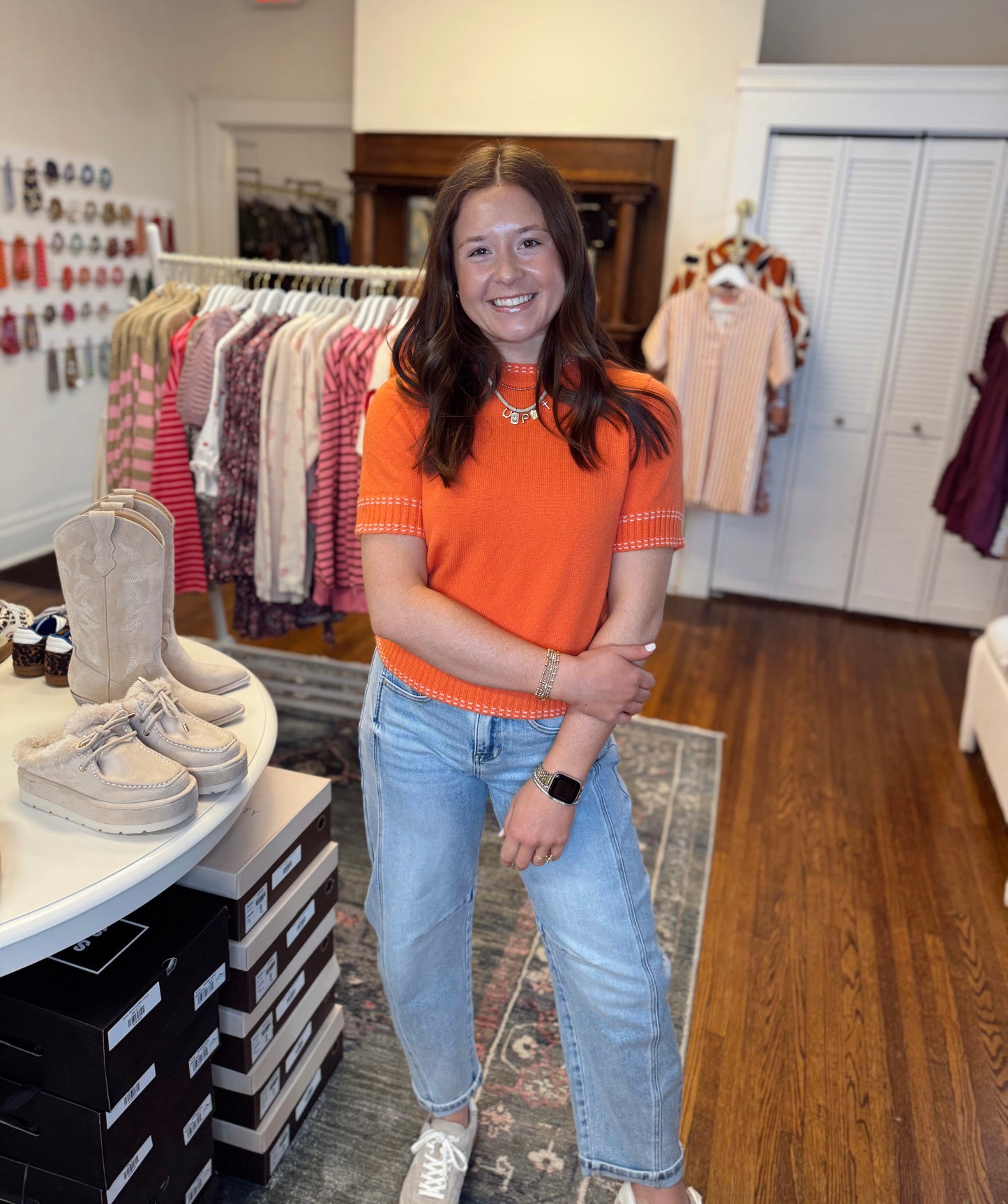 Salmon Short Sleeve Sweater