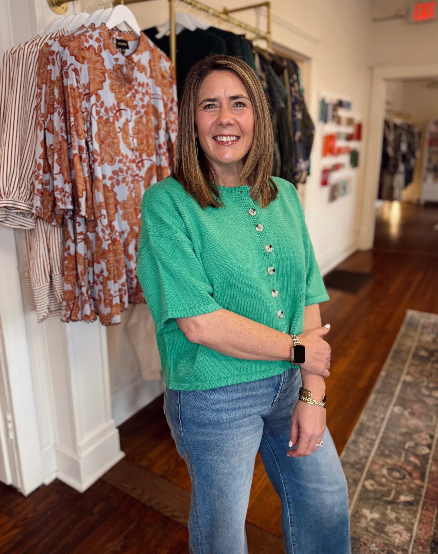 Ellison Short Sleeve Cardigan - Spring Green