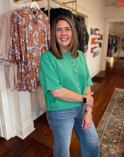 Ellison Short Sleeve Cardigan - Spring Green