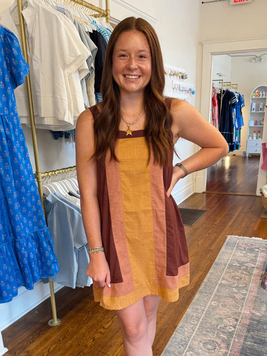 Fall Colorblock Sleeveless Dress