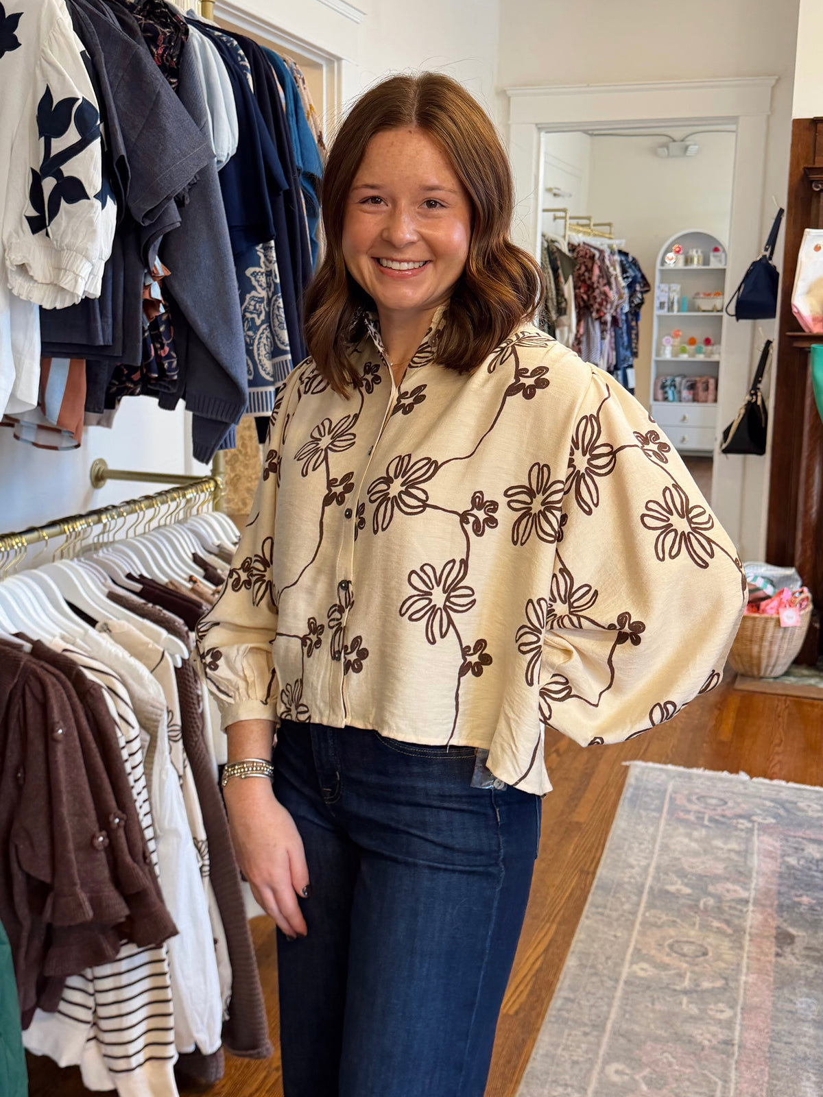 Annie Floral Top - Ecru