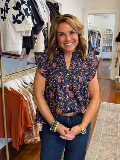 Lucy Floral Flutter Sleeve Top