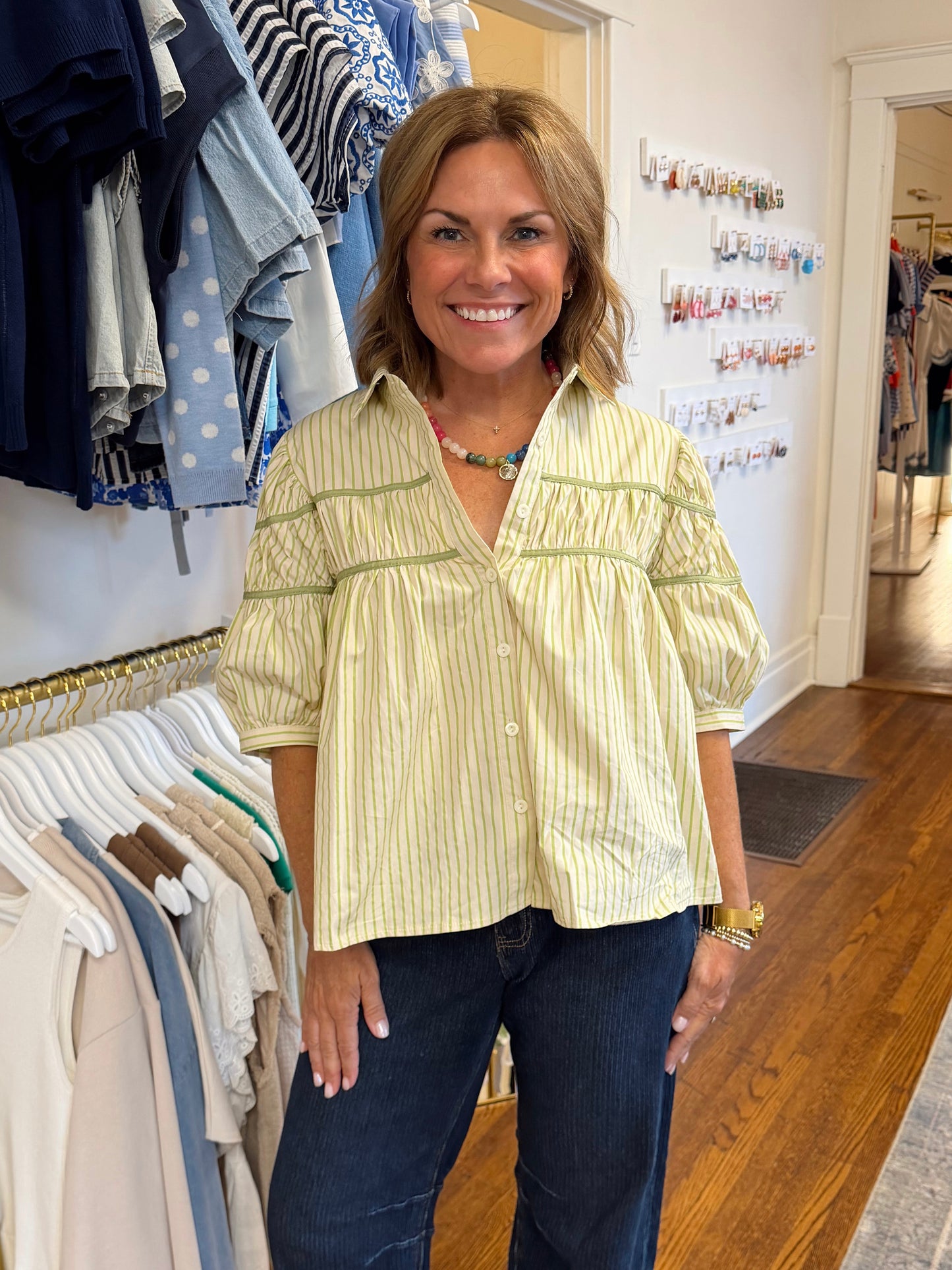 Jaelynn Puff Sleeve Top - Green