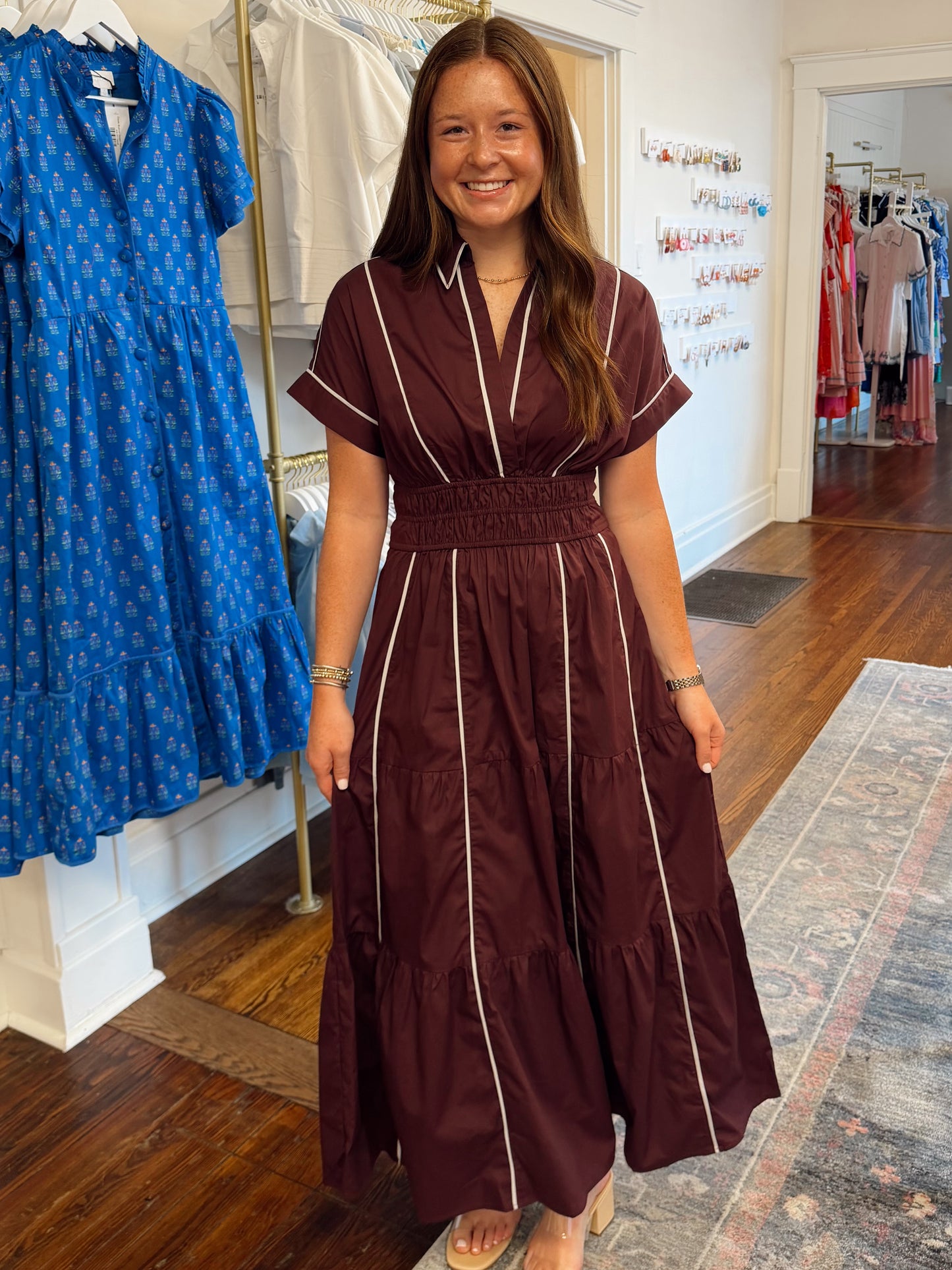 Bridgette Brown Pintuck Dress