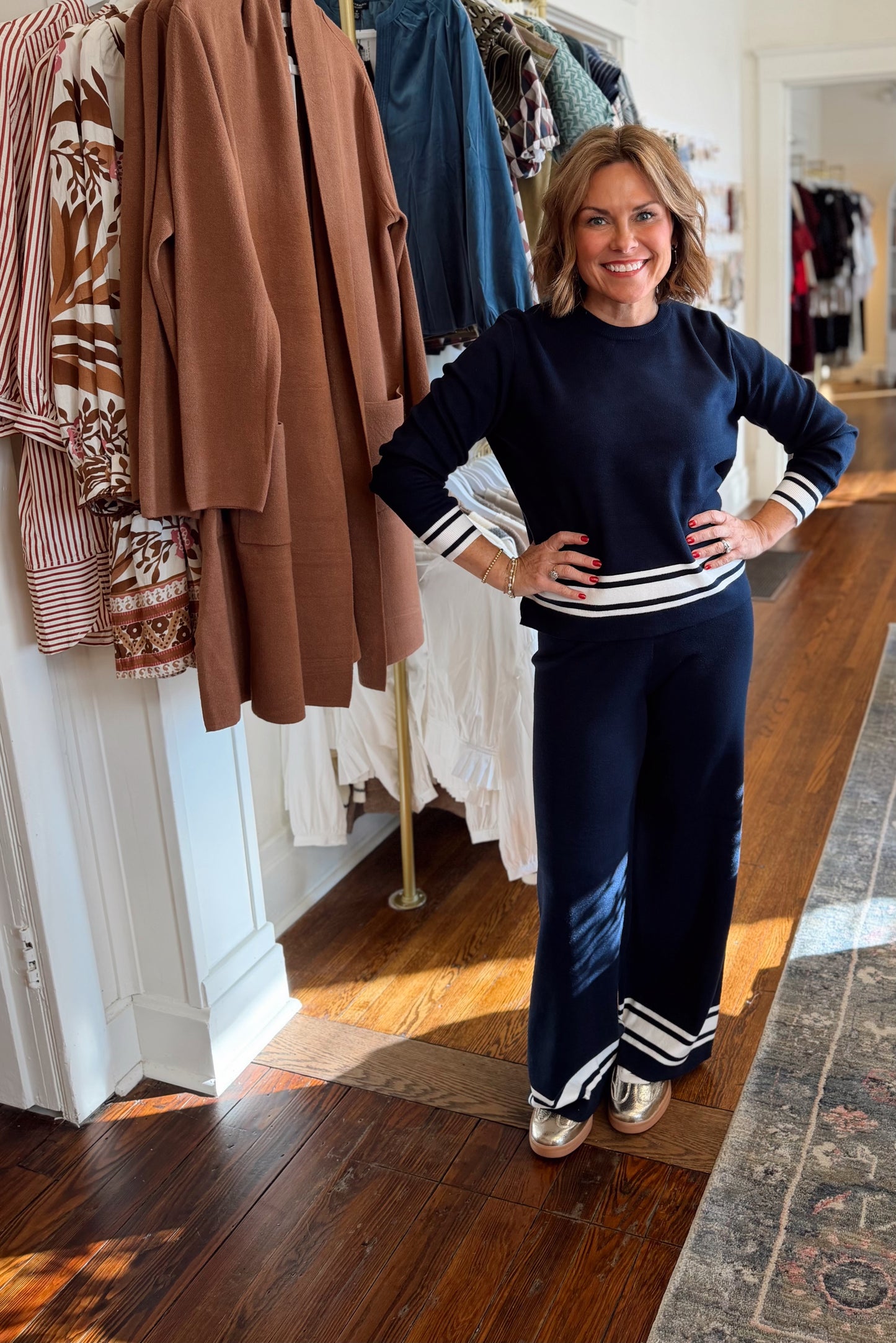 Navy Stripe Hem Knit Top