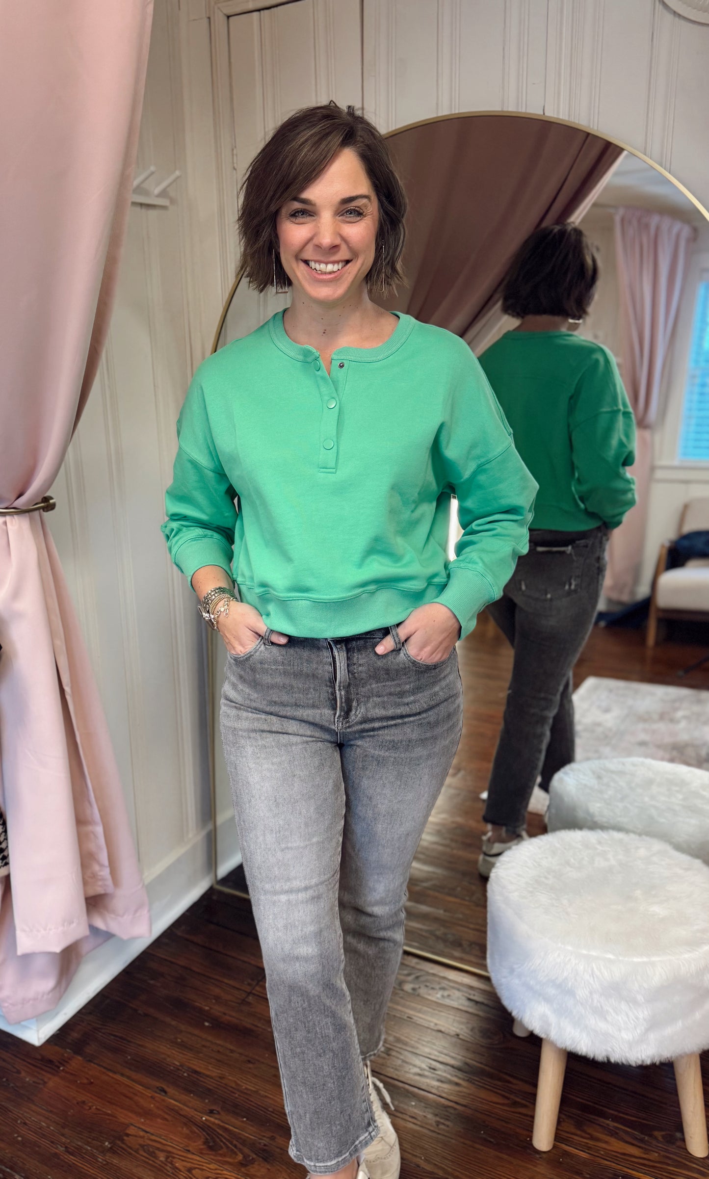 Kelly Green Henley Sweatshirt