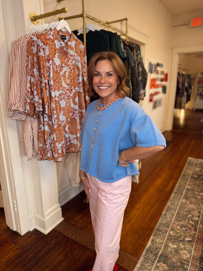 Ellison Short Sleeve Cardigan - Coastal Blue