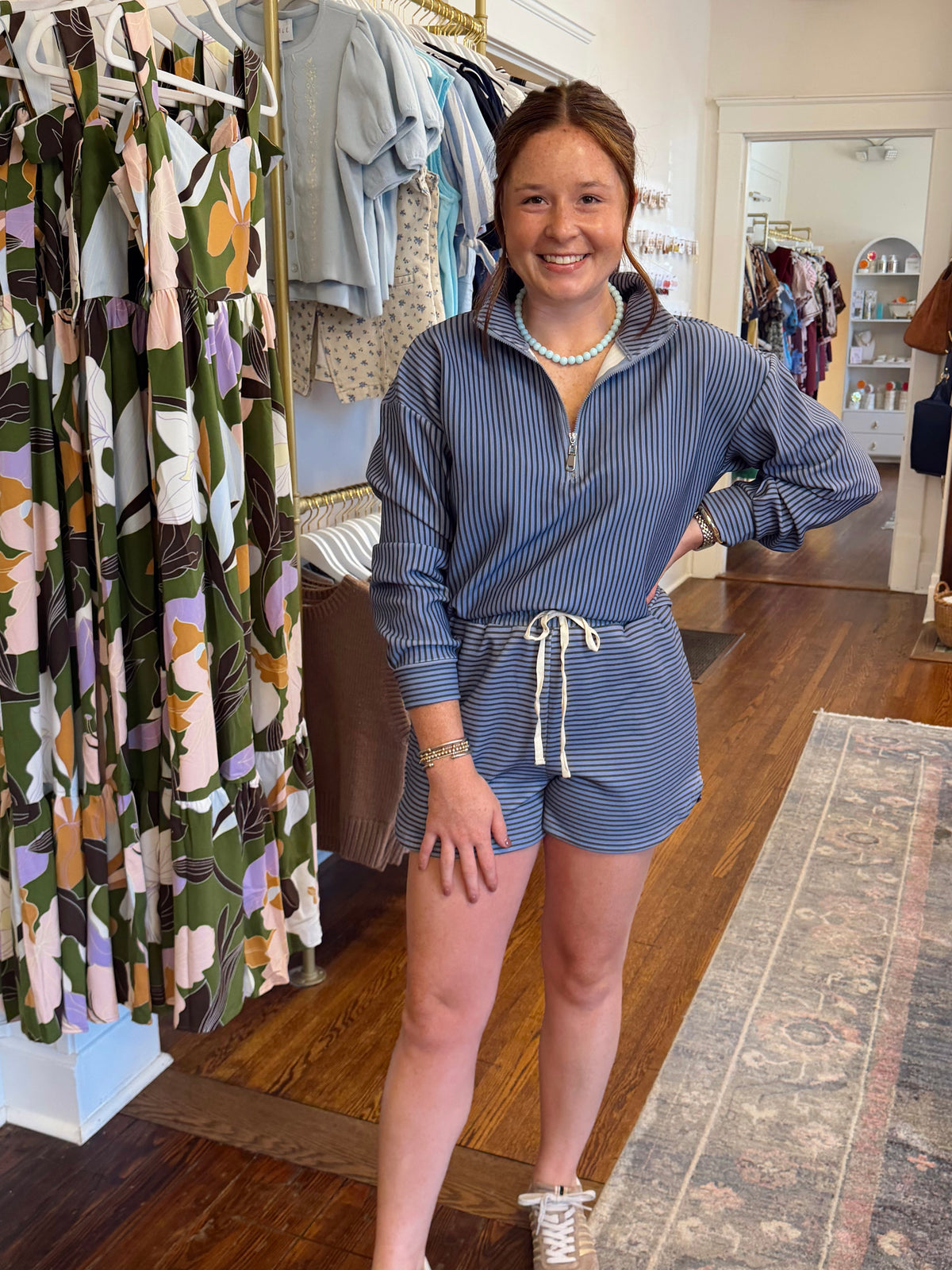 Hailee Stripe Knit Quarter Zip - Blue