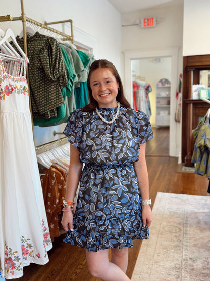 Nellie Flutter Sleeve Blue Dress