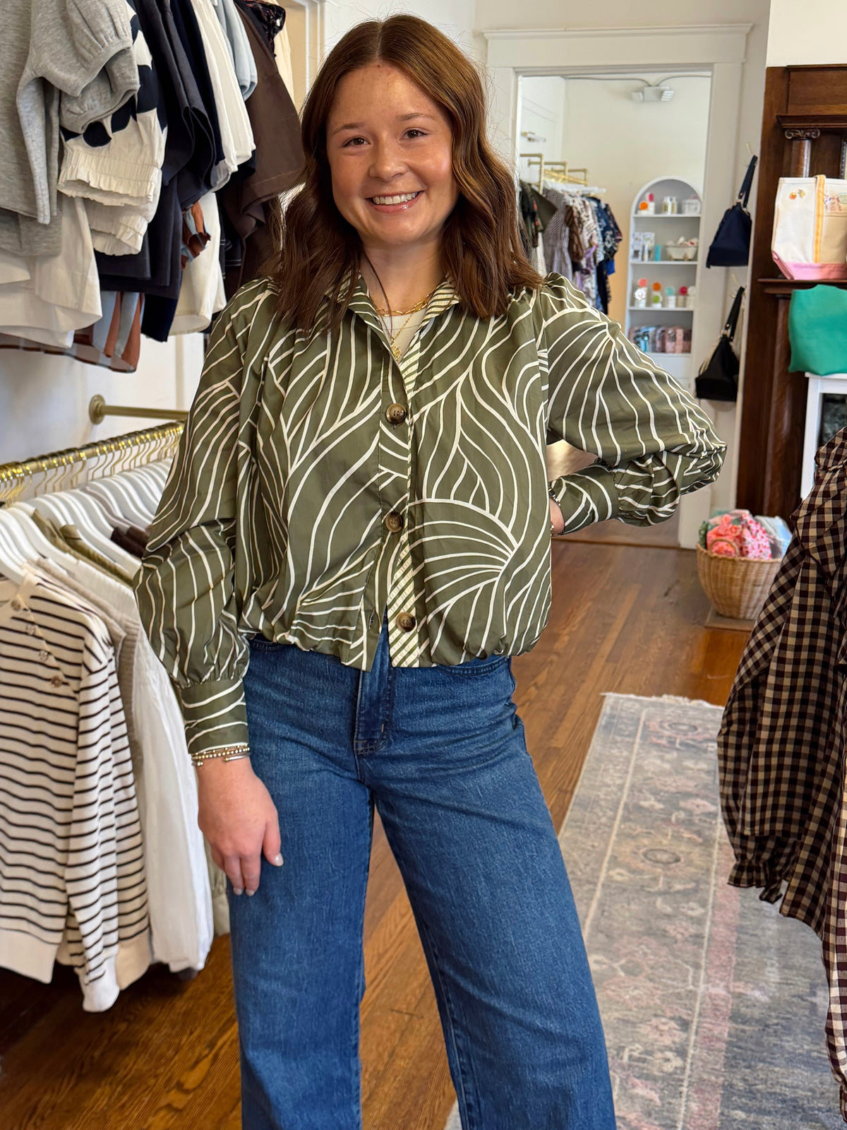 Ophelia Olive Abstract Top