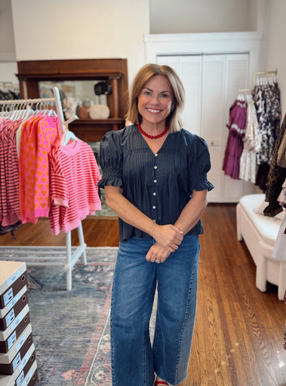 Aimee Navy Tucked Detail Top