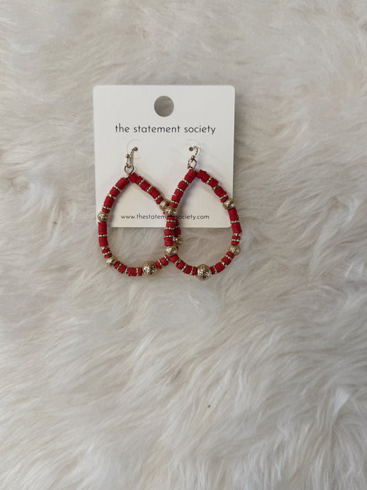 Red Beaded Teardrop Earrings