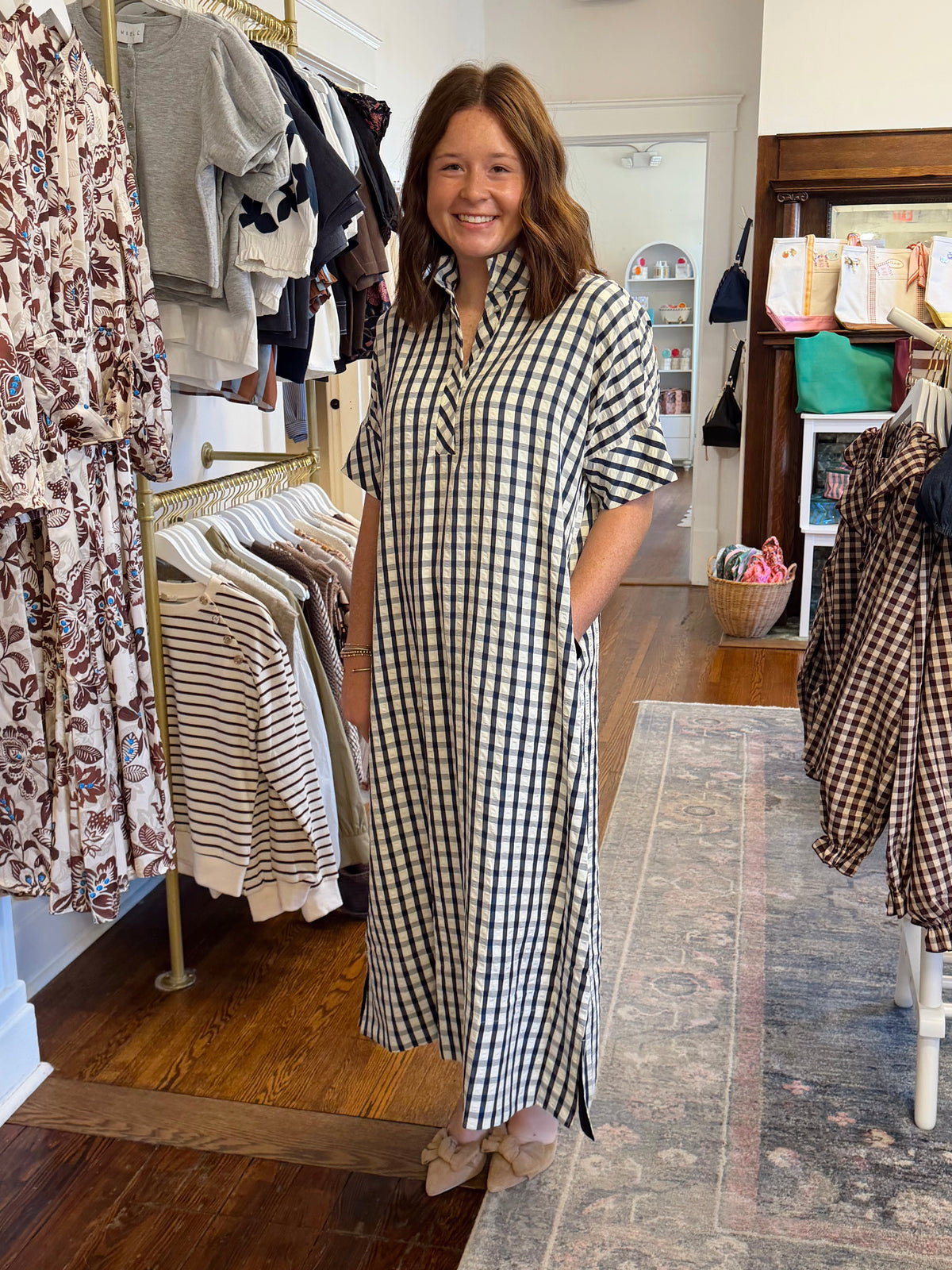 Raleigh Navy Checkered Maxi Dress