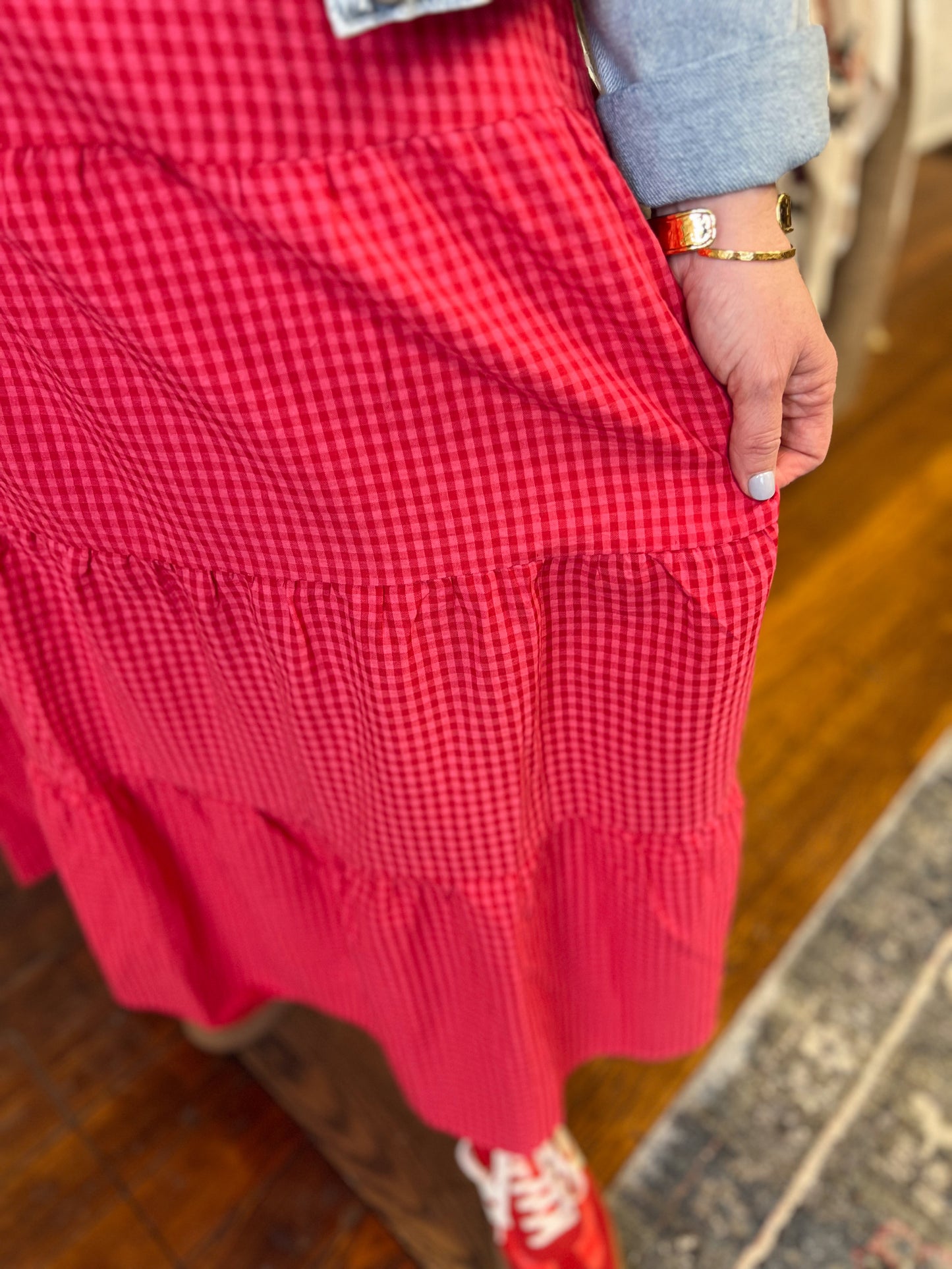 Lovely Gingham Tiered Maxi Skirt