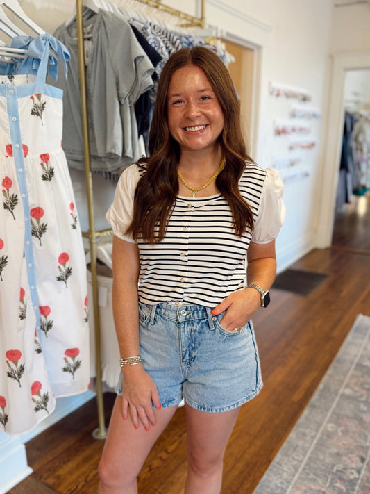 Jillian Stripe Button Down - White/Navy