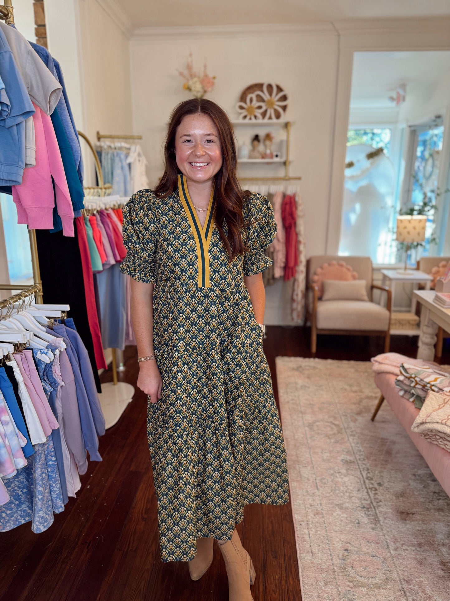 Christa Floral Maxi Dress - Hunter Green