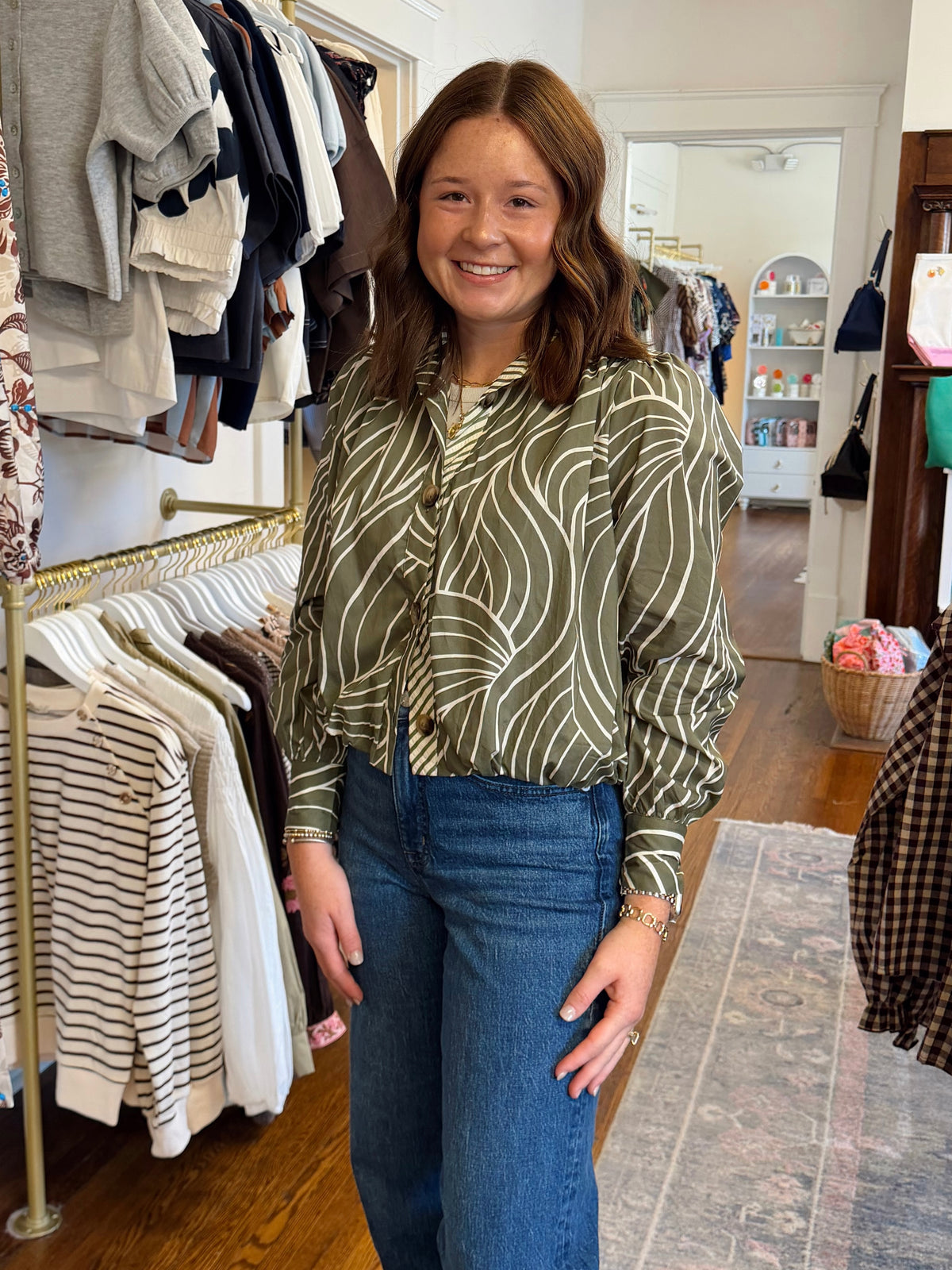 Ophelia Olive Abstract Top