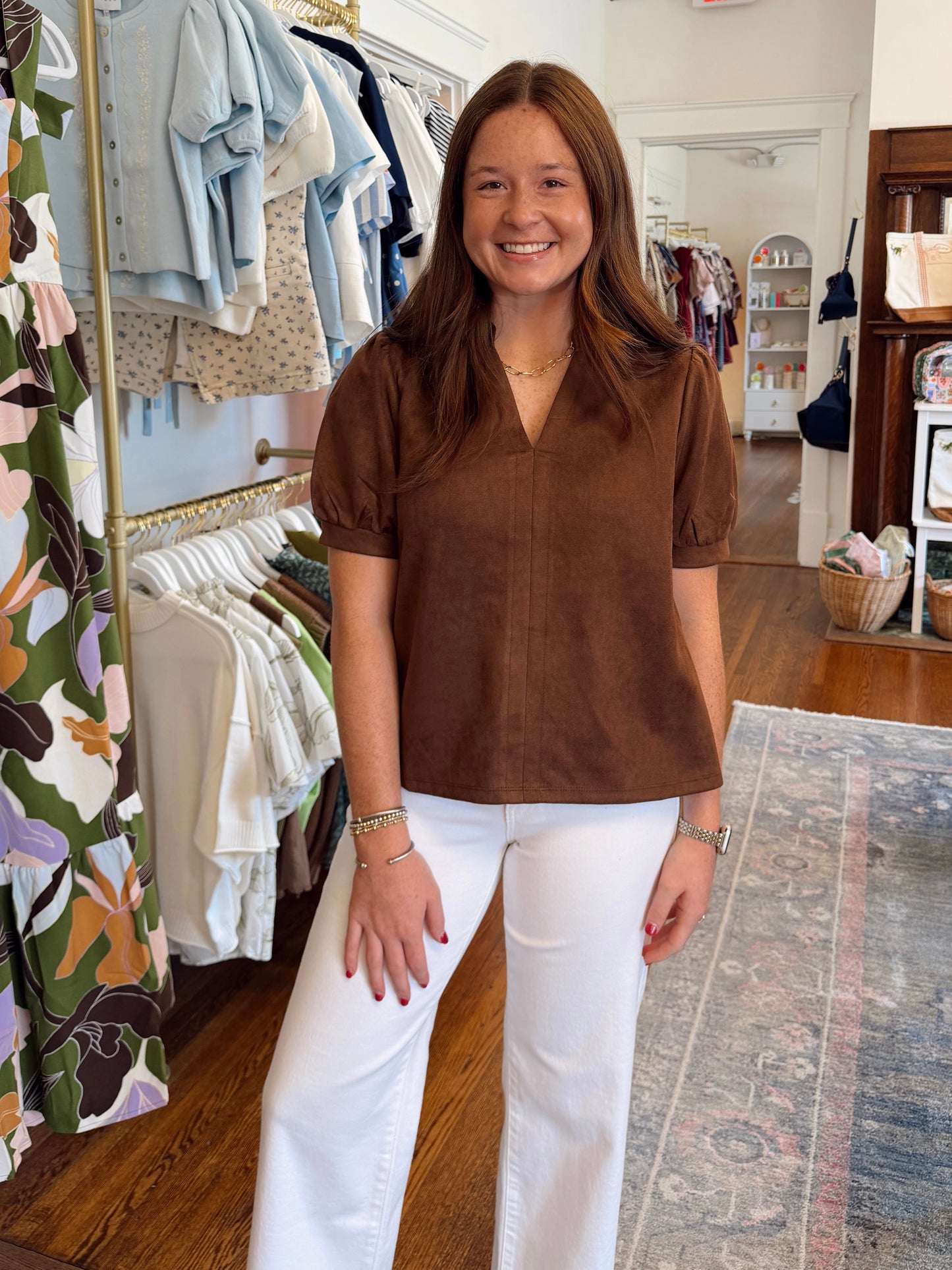 Tara Soft Suede Top - Brown