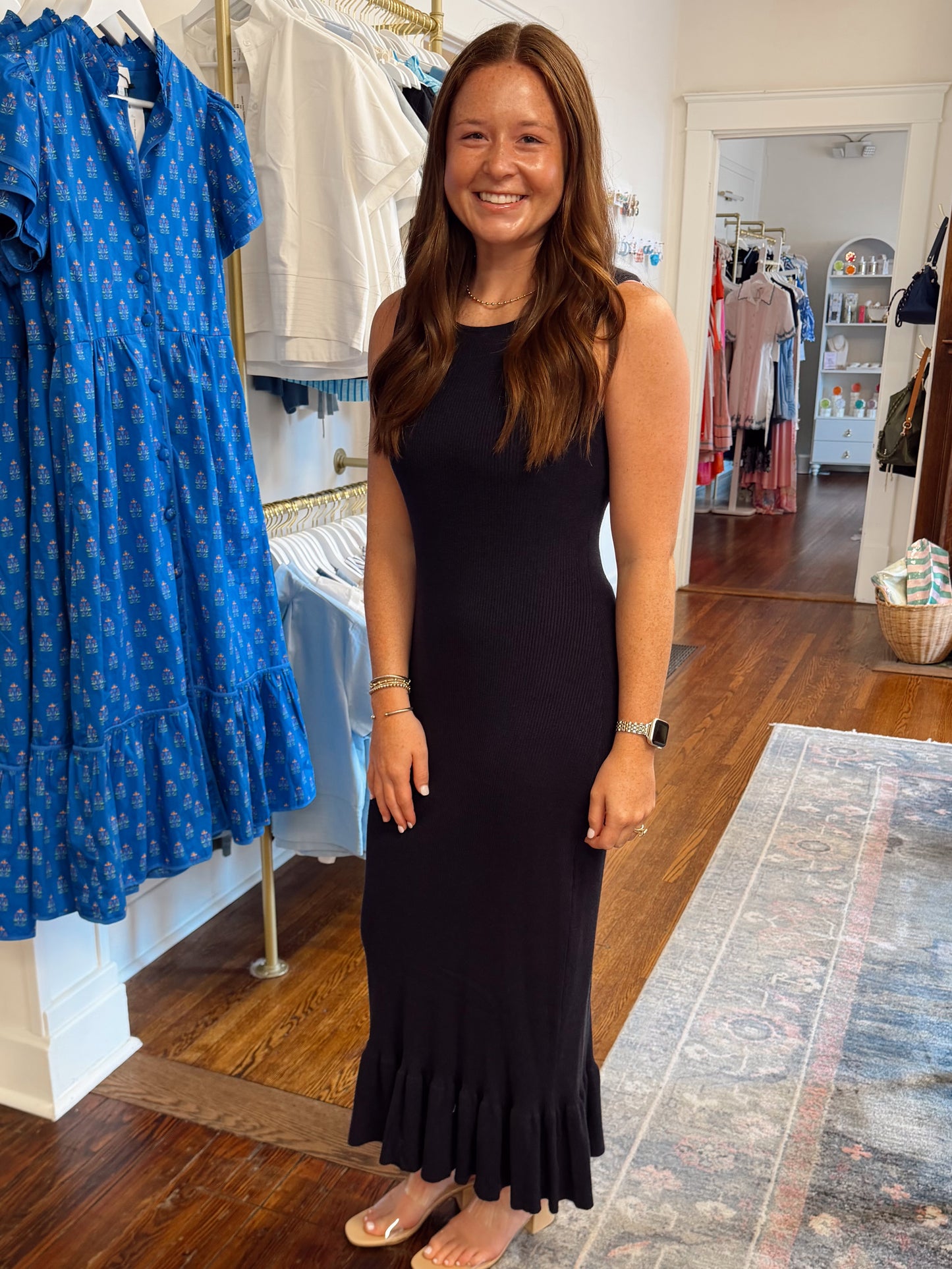Harper Navy Ruffle Maxi Dress