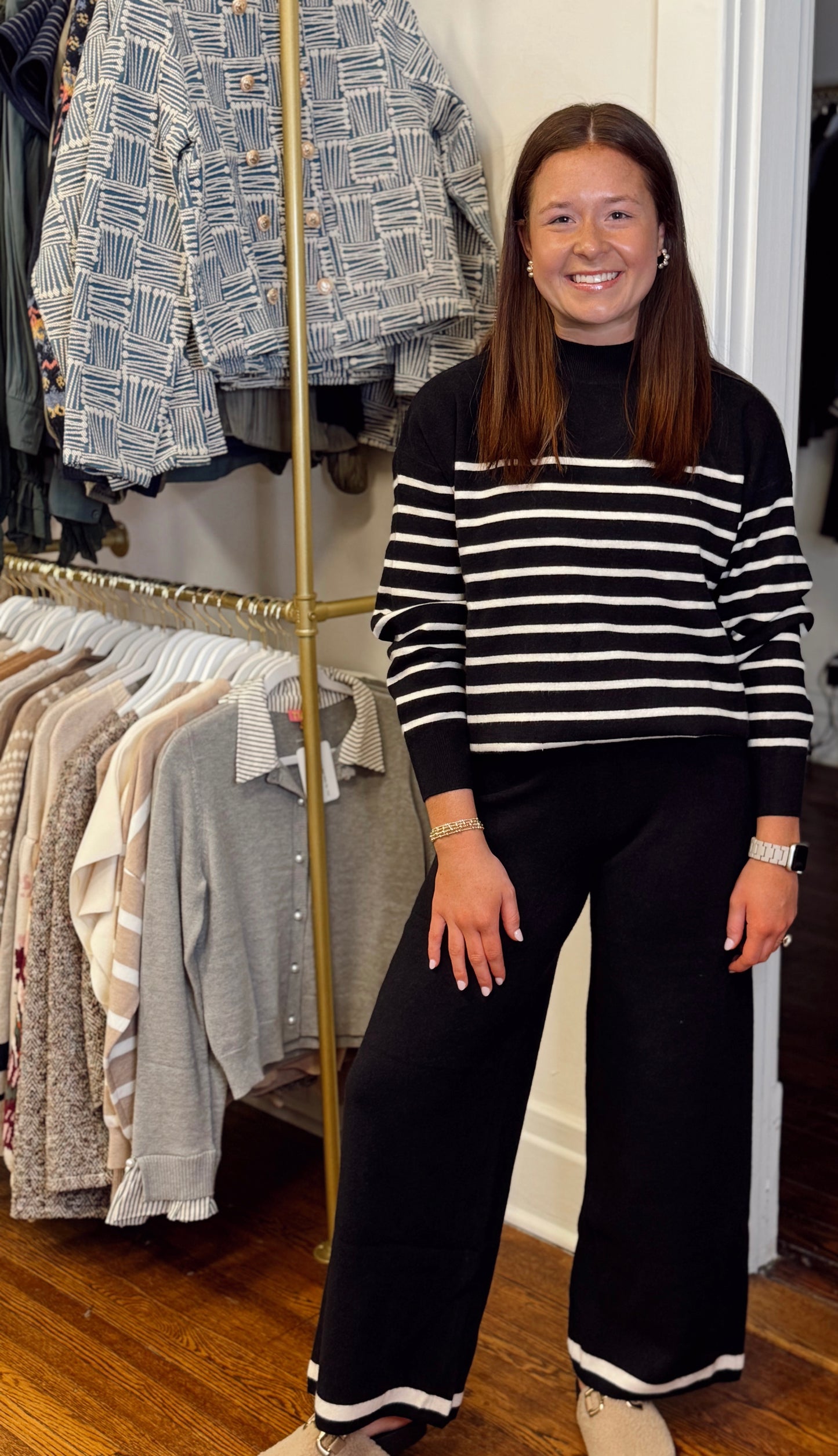 Bettie Black Strip Knit Top