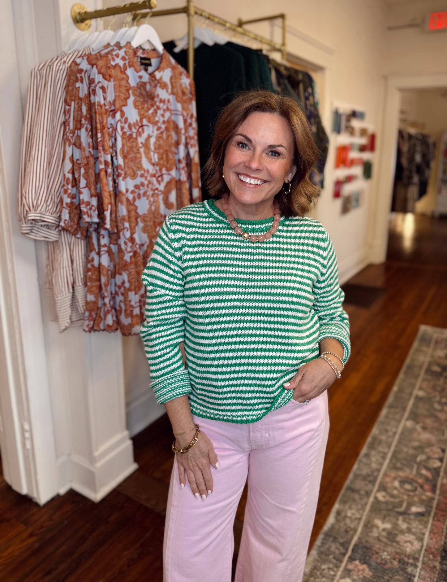 Kellie Green Striped Sweater